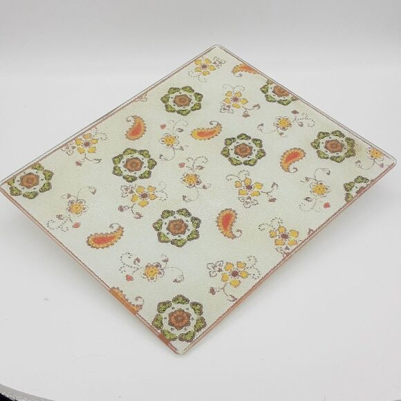 Temp-Tations Trivet large paisley and floral print glass retro vibe temptations - Picture 1 of 2